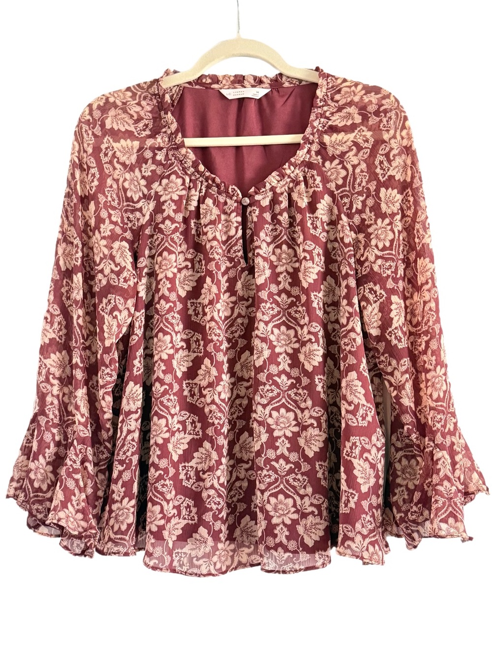 LC Lauren Conrad Mauve Pink Floral Peasant Blouse Medium